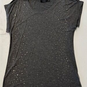 Apt. 9 Gray Sequin Cap Sleeve Fitted Tee